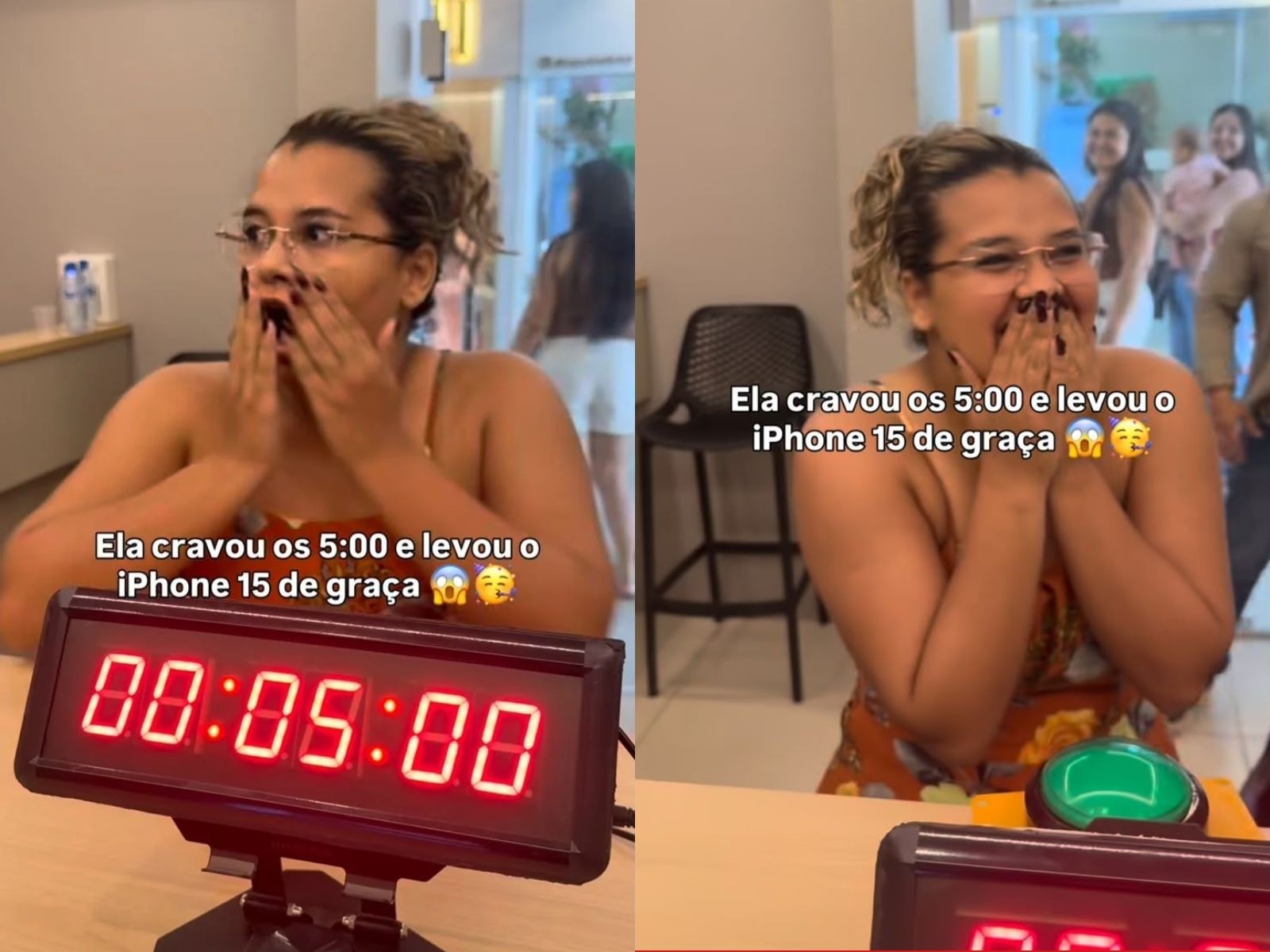 Mulher ganha IPhone 15 após acertar desafio de 5 segundos