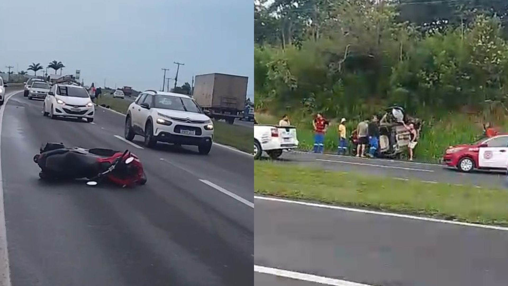 Trabalhador portuário fica ferido após ser atingido por carro que capotou em Vila Velha; motorista fugiu
