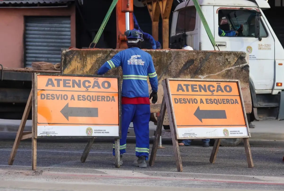 Trânsito em Belém tem desvios nas avenidas João Paulo II e Perimetral por obras de novo viaduto; veja rotas