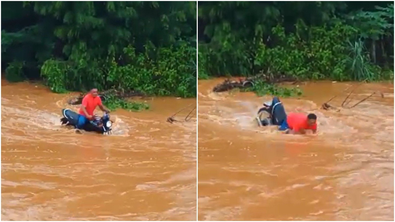Motociclista é arrastado por correnteza e fica submerso em Parambu, CE